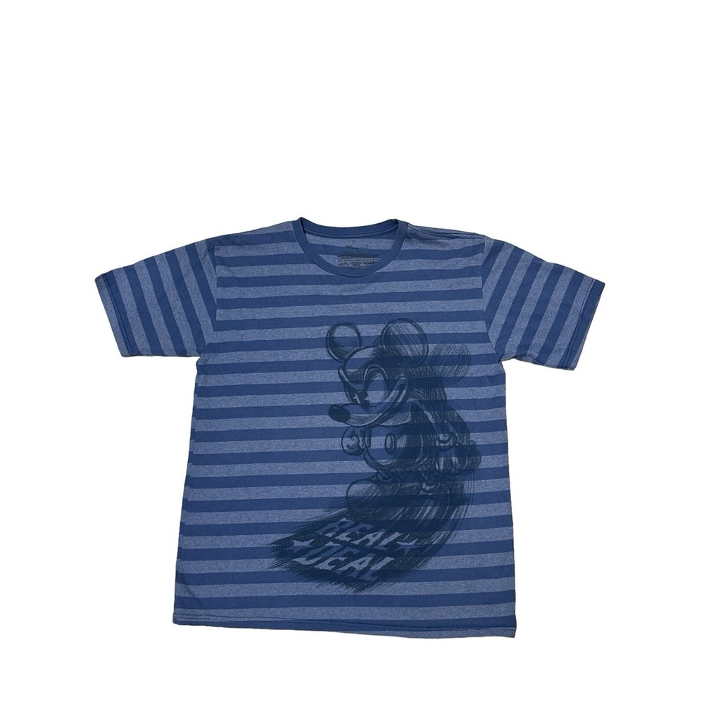 Disney Store Mickey Mouse "Real Deal" Blue Striped Angry Sketch T-shirt Size M